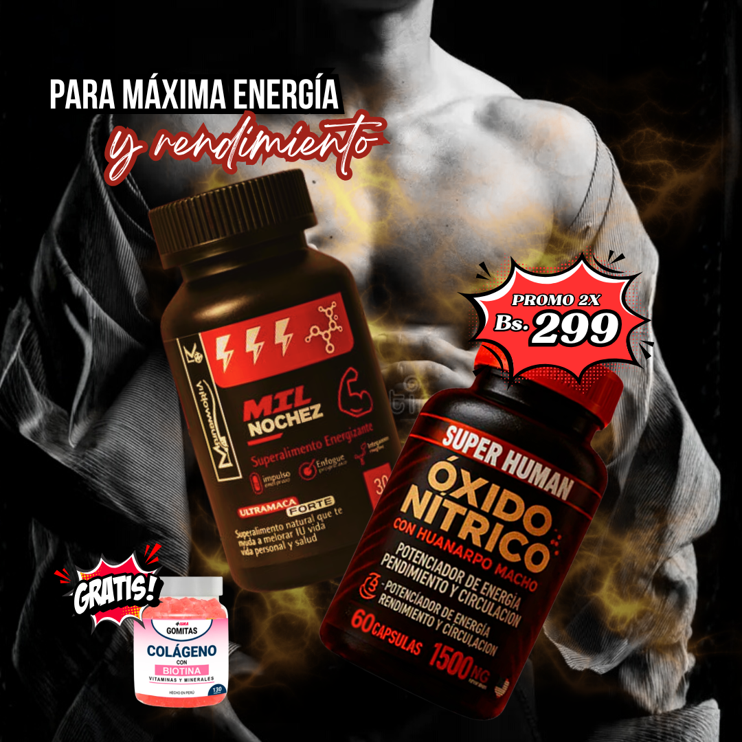 SUPER COMBO VIRIL OXIDO NÍTRICO + MIL NOCHEZ + regalo Gomitas de colágeno