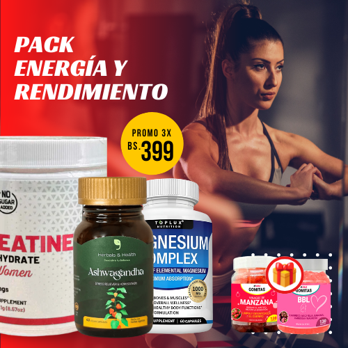 Pack energía y Rendimiento - Creatine, Magnesium Complex, Ashwagandha + regalo 2 frascos de gomitas funcionales