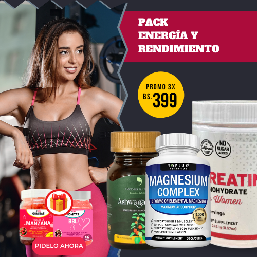 Pack energía y Rendimiento - Creatine, Magnesium Complex, Ashwagandha + regalo 2 frascos de gomitas funcionales