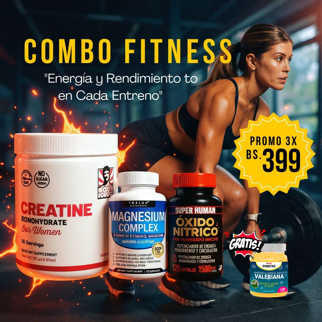 Combo Fitness Creatine, Magnesium, Óxido Nítrico + regalo un frasco de gomitas funcionales