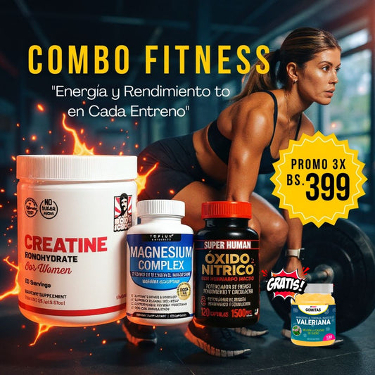 Combo Fitness Creatine, Magnesium, Óxido Nítrico + regalo un frasco de gomitas funcionales