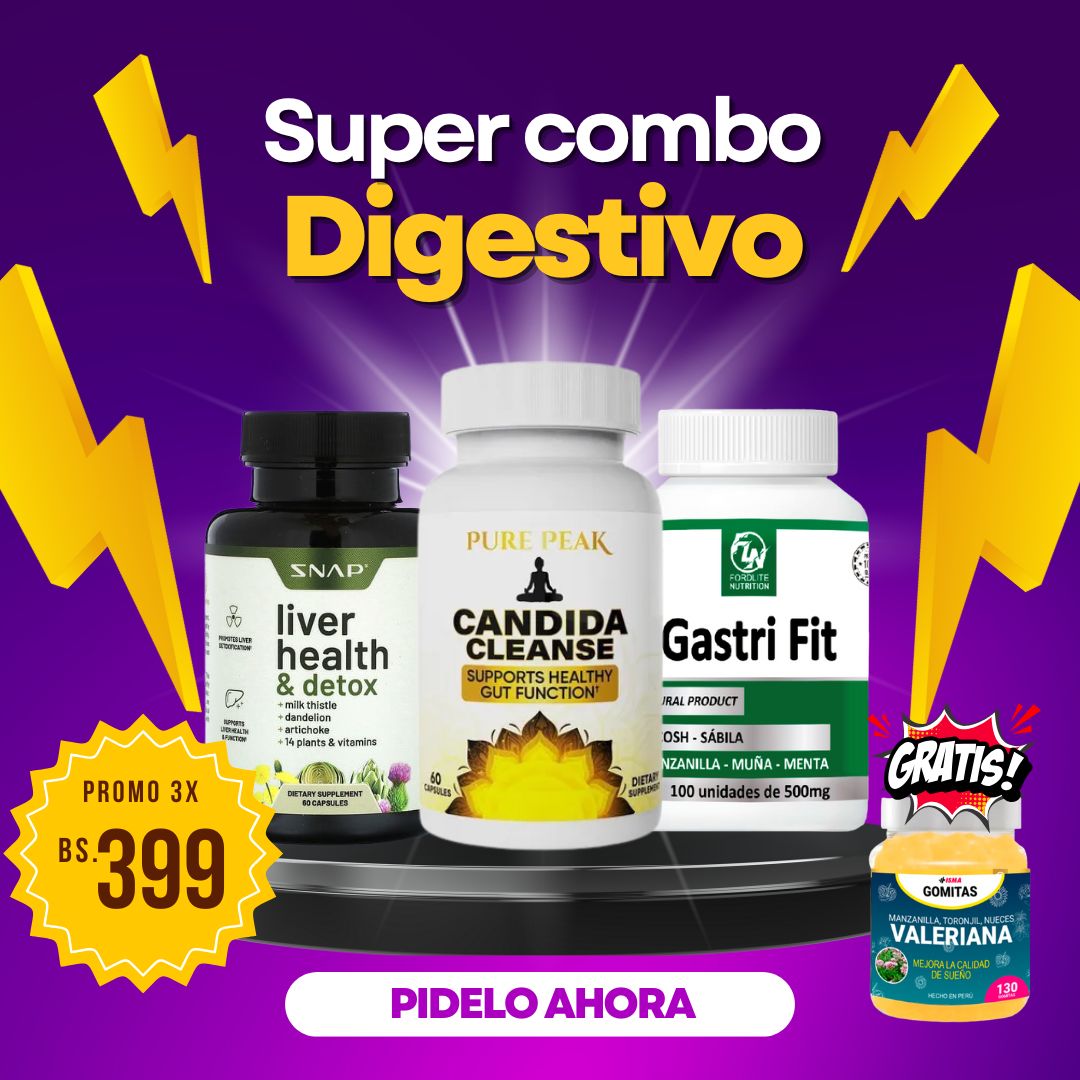 Combo digestivo Gastrifit + Candida Cleanse + Liver Health + regalo un frasco de gomitas funcionales